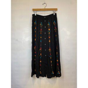 Tasha Polizzi Black Embroidered Max Skirt Button Front Western Aztec Size Small